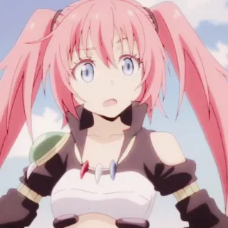 🍡 81df42cf Milim Nava That Time I Got Reincarnated as a Slime Anime, pinke Haare, weiblich, Fantasy, süß, Manga telegram sticker