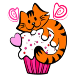🧁 0cf5d643 kat, cupcake, hart, schattig, cartoon telegram sticker