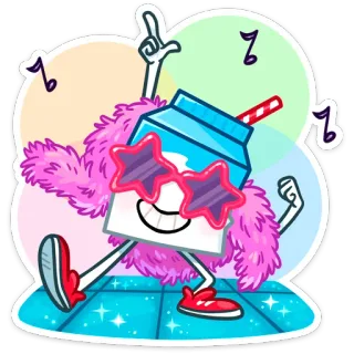 💃 7b06eff1 กล่องนม, เต้น, ปาร์ตี้, การ์ตูน, แว่นดาว, ดนตรี, น่ารัก, อนิเมชั่น telegram sticker