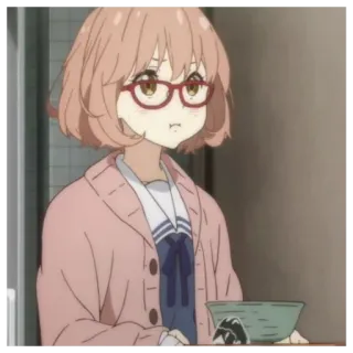📎 01aeb682 Mirai Kuriyama Kyoukai no Kanata anime, ragazza, occhiali, mangiare, carina telegram sticker