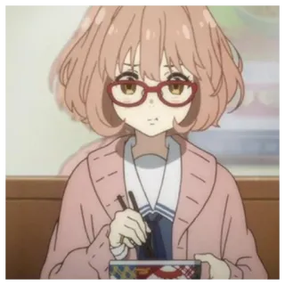 🥄 e6b4d9ff Mirai Kuriyama Beyond the Boundary anime, ragazza, occhiali, mangiare, kawaii telegram sticker