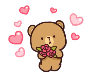 😍 500dfa28 urso, corações, rosas, amor, fofo whatsapp sticker