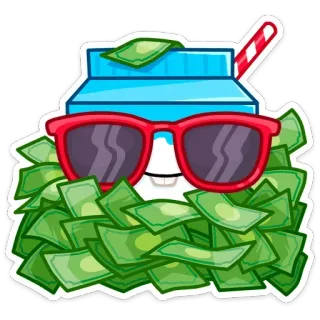 💰 204b394b 牛奶盒, 钱, 太阳镜, 卡通, 财富, 成功 telegram sticker