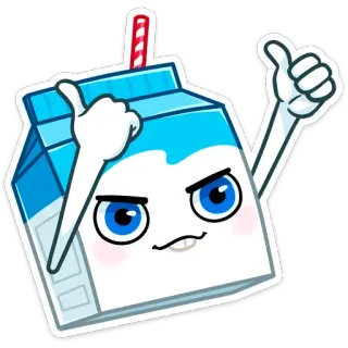 👍 56f400b9 牛奶盒, 竖起大拇指, 卡通, 饮料, 饮品, 可爱, 表情符号 telegram sticker
