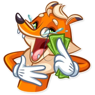 😂 65275213 สุนัขจิ้งจอก, เงิน, การ์ตูน, รวย, แว่นตาข้างเดียว, ร้องไห้, การเงิน telegram sticker