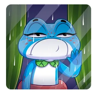 😟 1e6a0cd8 frog, cartoon, blue, animal, rain, greeting telegram sticker