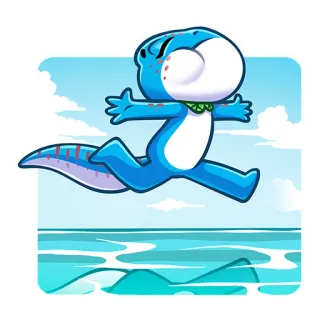 🏖 a37ca1e6 lizard, cartoon, blue, animal, sea, sky, water, happy telegram sticker