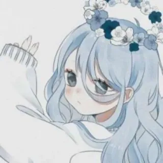 ☺ 6ae6cb30 สาวอนิเมะ, ผมสีฟ้า, มงกุฎดอกไม้, น่ารัก, ภาพประกอบ, การ์ตูน whatsapp sticker