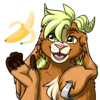 🍌 46d0215b Furry, Chèvre, Banane, Dessin animé, Animal, Mignon, Signe de la main telegram sticker