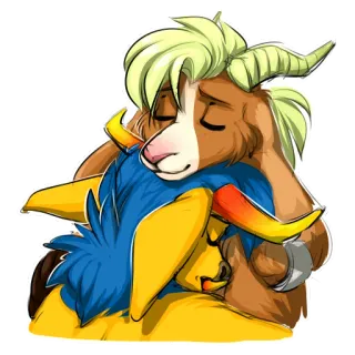 😔 915ce388 Furry, Anthropomorphe, Chèvre, Cartoon, Art numérique, Câlin telegram sticker