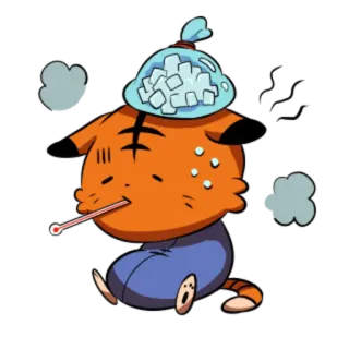 🐯 64d3439f ป่วย, ประคบเย็น, ปรอทวัดไข้, การ์ตูน, สีส้ม, แมว, สัตว์, น่ารัก, ตัวละคร telegram sticker