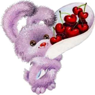 🍒 7b4352ae coniglio, ciliegie, carino, animale, dolce, cartone animato, kawaii, cuore whatsapp sticker