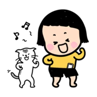 💃 71cd00bf Cartoon, Katze, Kind, Tanzen, Fröhlich, Aufkleber whatsapp sticker