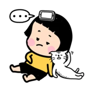 😶 9f70c907 Cartoon, Katze, Kind, traurig, Denkblase, Tablet whatsapp sticker