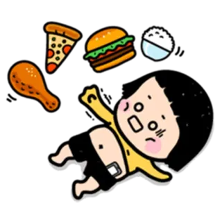 🍔 bf71617f Cartoon, Essen, Essen, Hungrig, Pizza, Burger, Brathähnchen, Reis, Illustration, Kind whatsapp sticker