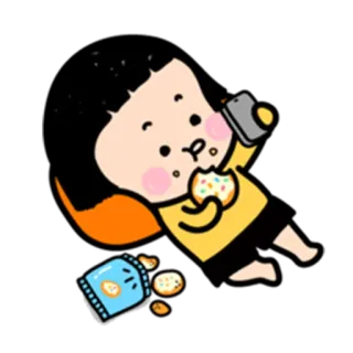 🍕 c3620594 Cartoon, Essen, Snack, Chips, Keks, Handy, Liegen, Illustration whatsapp sticker