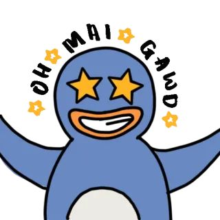 🤩 2197cf26 penguin, cartoon, character, stars, happy whatsapp sticker