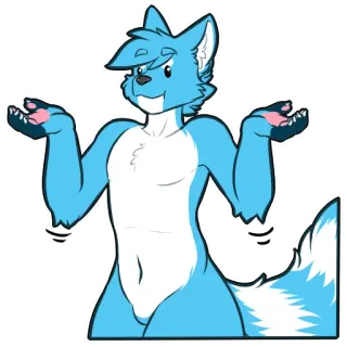 🙃 03c3407c Furry, Antropomorfik, Binatang, Rubah, Kartun, Karakter, Biru, Bertanya-tanya, Mengangkat bahu telegram sticker