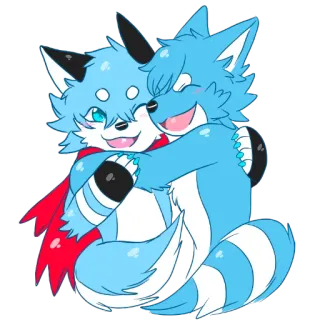 😊 ce59bb8d Furry, Anthro, Peluk, Lucu, Binatang, Rubah, Kartun telegram sticker