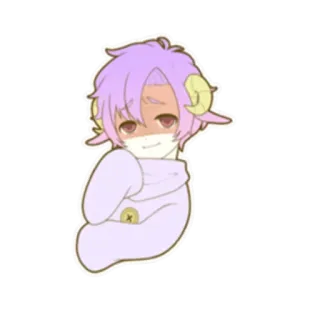 😏 0648274d Anime, Karakter, Lucu, Stiker, Tanduk, Rambut ungu telegram sticker