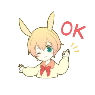 👌 06e49177 OK kelinci, telinga kelinci, ok, anime, kawaii, imut, stiker telegram sticker