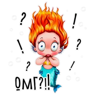 😱 0034c15c OMG?! sereia, desenho animado, pergunta, exclamação, surpresa, fofo, OMG, adesivo whatsapp sticker