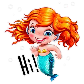 🖐 bf39a13f Hi! sereia, desenho animado, oceano, mar, saudação, amigável whatsapp sticker