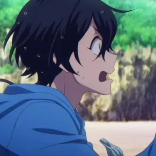 🕸 03482223 动漫, 男性, 蓝色, 帽衫, 惊讶, 汗水 telegram sticker