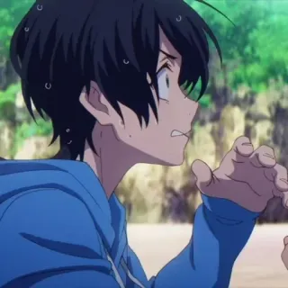 🕸 6e7fc700 动漫, 角色, 男孩, 蓝色帽衫, 害怕, 表情, 人 telegram sticker