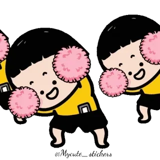 👧 91031866 啦啦队, 卡通, 绒球, 可爱, 动画 whatsapp sticker