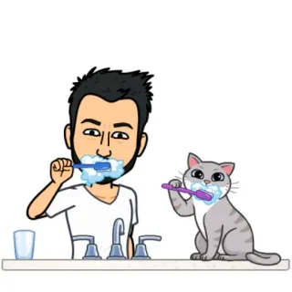 😬 ba66a6b7 牙刷, 刷牙, 猫, 男人, 卫生, 浴室, 水槽 whatsapp sticker
