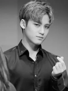 ✖️ 2126275e homem, preto e branco, retrato, kpop, asiático, coração com os dedos telegram sticker