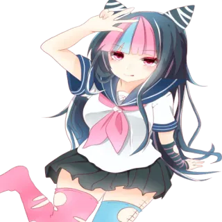 🤪 97055095 Ibuki Mioda Danganronpa anime, girl, cute, character, pink, blue, school uniform whatsapp sticker