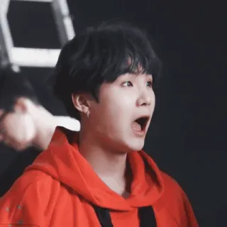 😱 8c550e6a Suga kpop, idol, surprise, open mouth, red hoodie, min yoongi, bts telegram sticker