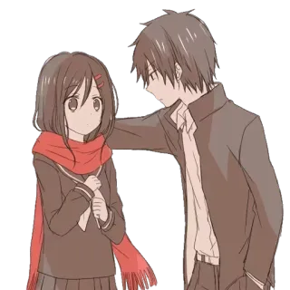 ❤ f67fdf63 อนิเมะ, คู่รัก, ตัวละคร, ชุดนักเรียน, ผ้าพันคอ whatsapp sticker