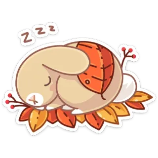 😴 4f11943d zzz 자는 토끼, 단풍잎, 가을, 귀여운 동물, 만화, 졸린, 토끼 telegram sticker