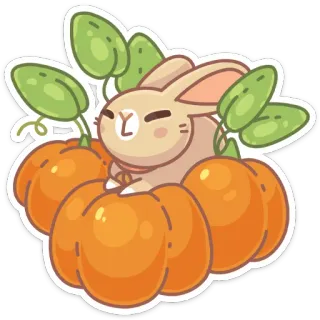 ☺️ 9486cb49 토끼, 호박, 귀여운, 가을, 가을, 토끼, 할로윈 telegram sticker
