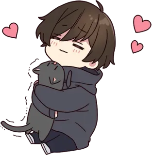 🤗 a70b9294 Anime, Dễ thương, Con trai, Mèo, Ôm, Trái tim, Hoạt hình telegram sticker