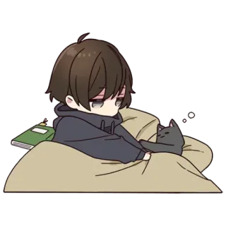 😴 fae71f07 buồn ngủ, mệt mỏi, anime, mèo, giường, hoạt hình, dễ thương telegram sticker
