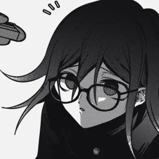 🏁 51b53ac3 애니메이션, 만화, 안경, 여성, 초상화, 캐릭터, 흑백 telegram sticker