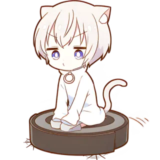 🤨 6dbf1aa8 chat, chibi, robot aspirateur, mignon, style anime, kawaii, animal de compagnie telegram sticker