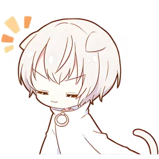 😒 7f735198 Anime, Cartoon, Manga, Chibi, Mignon, Cheveux Blancs, Oreilles de Chat, Collier telegram sticker