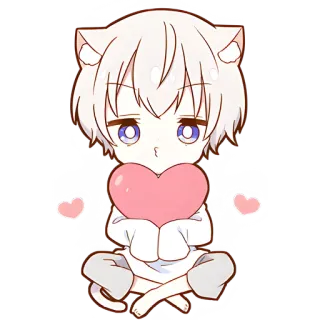 ❤️ 9b61321a Animé, Chat, Cœur, Mignon, Chibi, Kawaii telegram sticker