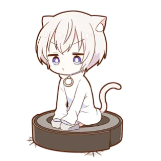 ☹️ 451b28a4 cat, chibi, robot vacuum, cute, animal, white, ears, kawaii whatsapp sticker