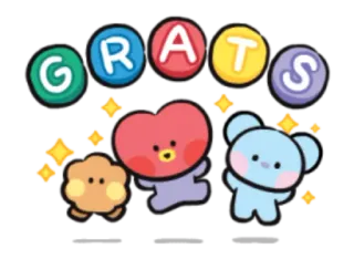 🎉 2ef1096f GRATS mignon, kawaii, dessin animé, personnages, paillettes, fête, félicitations, BT21 telegram sticker
