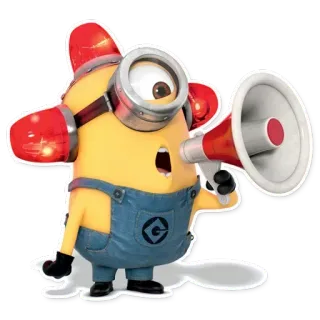 🔊 f0cf54de Minion Despicable Me minion, megaphone, siren, cartoon, funny, cute, despicable me whatsapp sticker