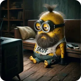 😞 264e9ca9 Minion SKUF การ์ตูน, มินเนี่ยน, เครา, เศร้า, ทีวี, เบื่อ telegram sticker