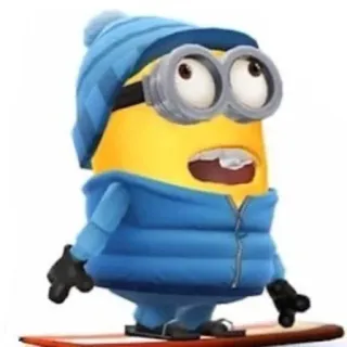 😝 938b2ea1 Minion Minion, Winter, Snowboarden, Cartoon, Gelb, Blau, Mütze, Handschuhe telegram sticker