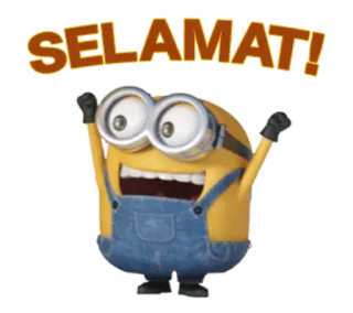 👏 76416218 Minion SELAMAT! minion, celebration, cartoon, animated, happy, greeting whatsapp sticker