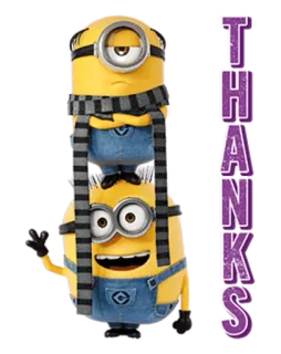 😇 bafca06b Minion Despicable Me THANKS minion, thanks, cartoon, character, movie, animation whatsapp sticker